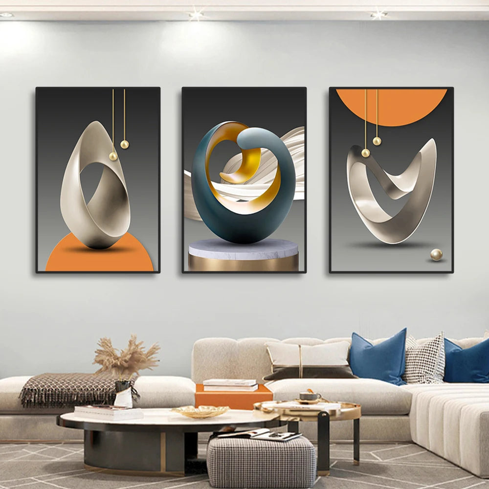 Canvas Prints - 3pc Mural - Geometric Shapes - Livingroom Collection