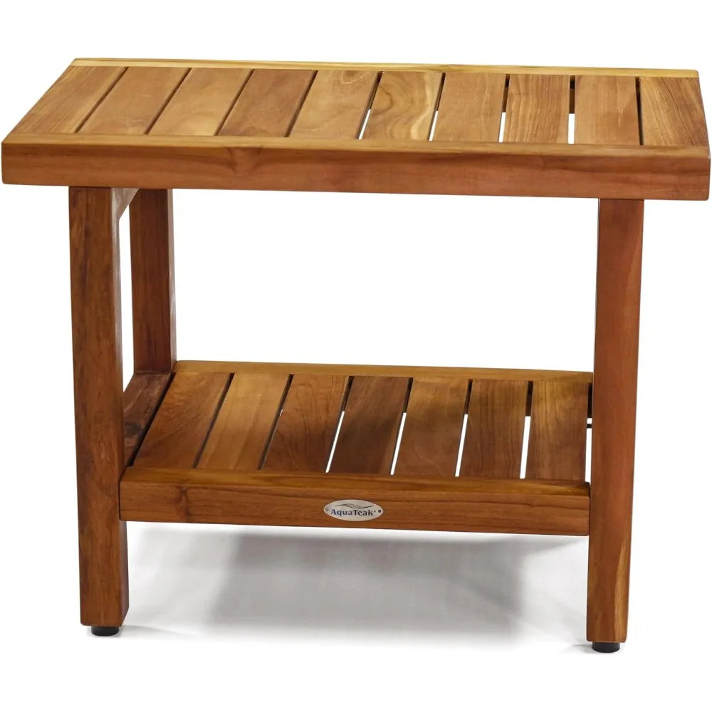 The Original 24" Spa Teak Shower Bench with Shelf - Bathroom Collection