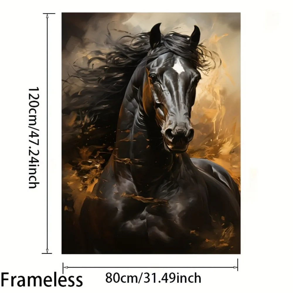 Wall Art HD Print - Running Black Horse - Canvas Print Poster - Frameless - Livingroom Collection