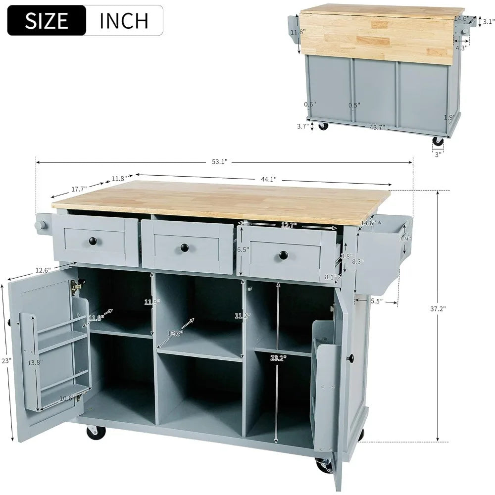Kitchen Island on Wheels - Drop Leaf Table - Locking Casters