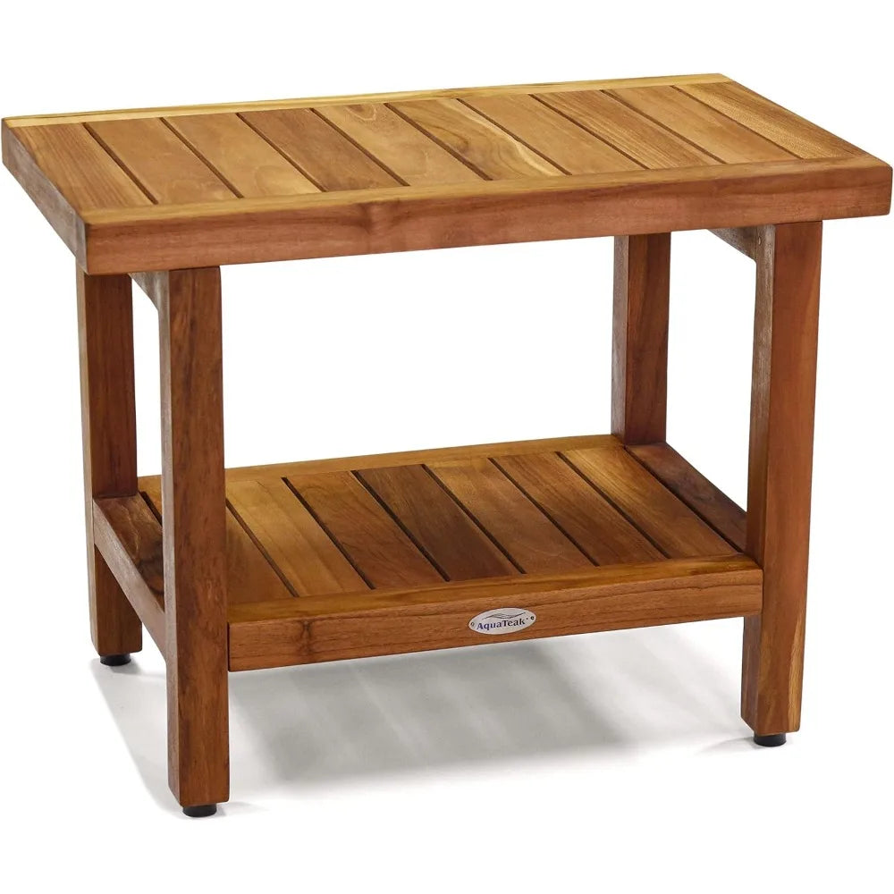 The Original 24" Spa Teak Shower Bench with Shelf - Bathroom Collection
