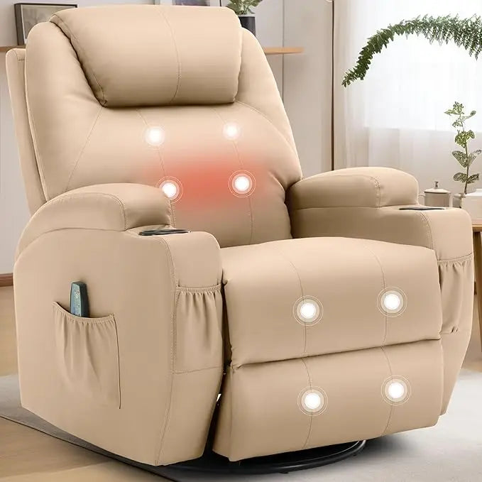 Recliner Rocker - 360° Swivel Massage & Heat - Faux Leather - Livingroom Collection
