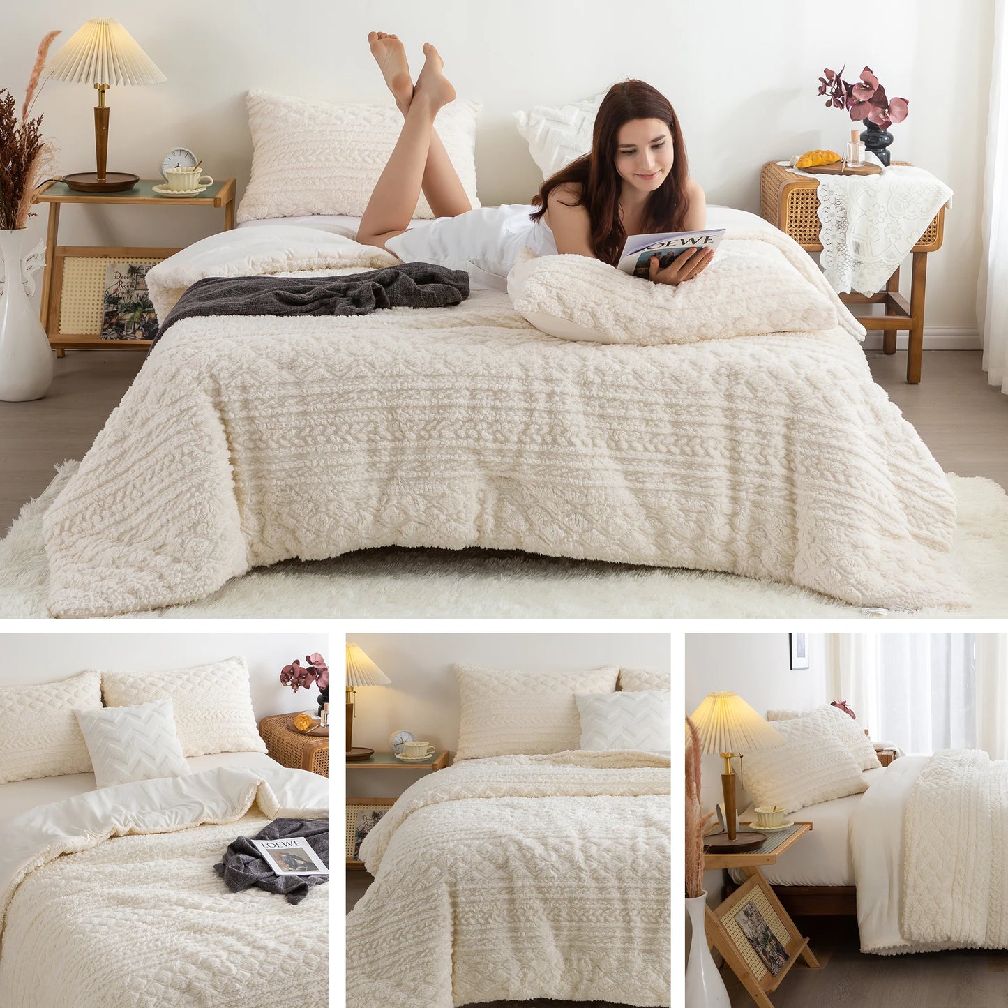 Comforter Set *3Pcs - Down Comforter - Sherpa Boho Tufted - Bedroom Collection