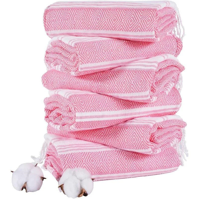 Turkish Cotton Towel Set *6Pcs - Oversized 74"x38" - Sand Free - Bathroom Collection