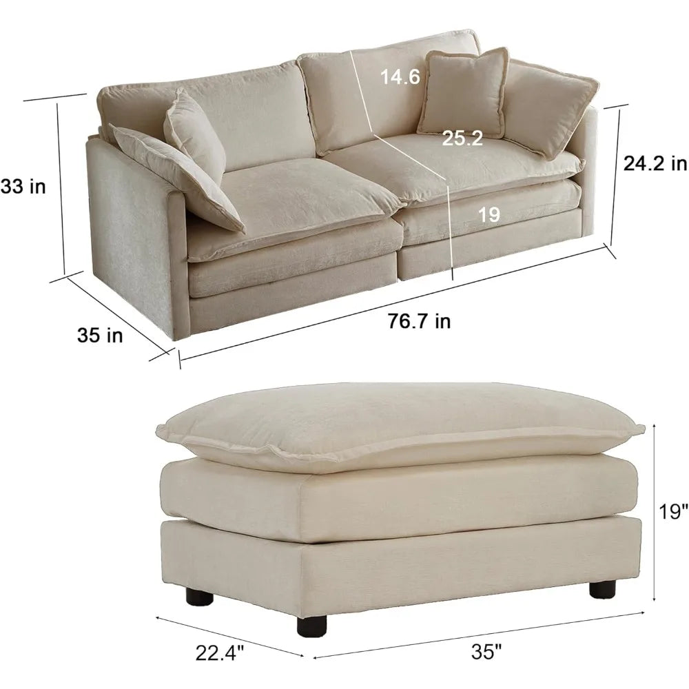 Sofa Loveseat & Ottoman - Deep Seats - Chenille Upholstery - Livingroom Collection