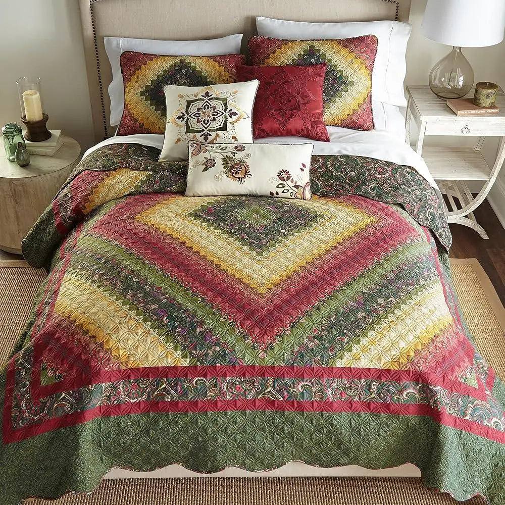 Quilt Set *3Pcs - Spice Postage Stamp Pattern - King Size - Bedroom Collection