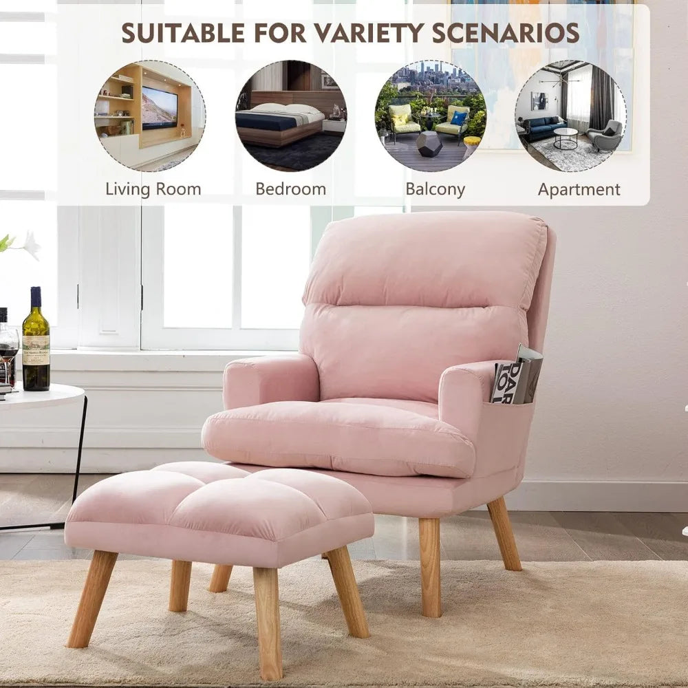 Accent Armchair & Ottoman - Leisure Chair - Adjustable Backrest - Bedroom Collection