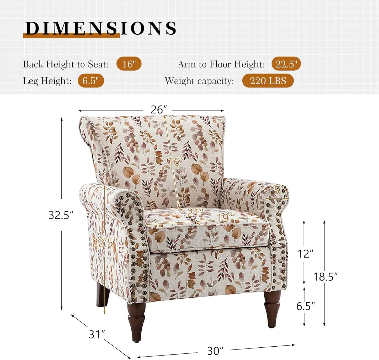 Wingback Accent Chair - Florals - Single Sofa Chair - Bedroom Collection