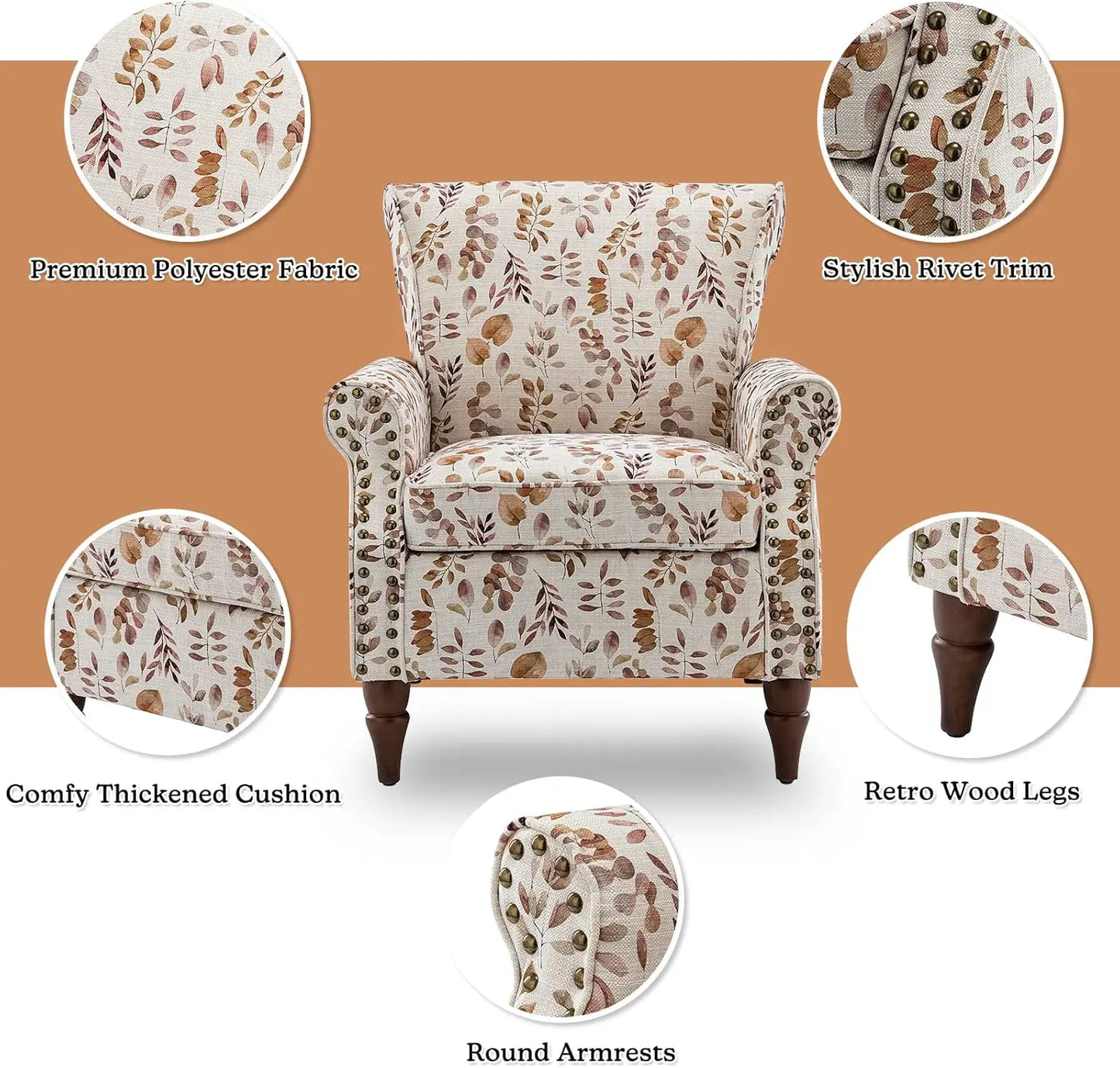 Wingback Accent Chair - Florals - Single Sofa Chair - Bedroom Collection