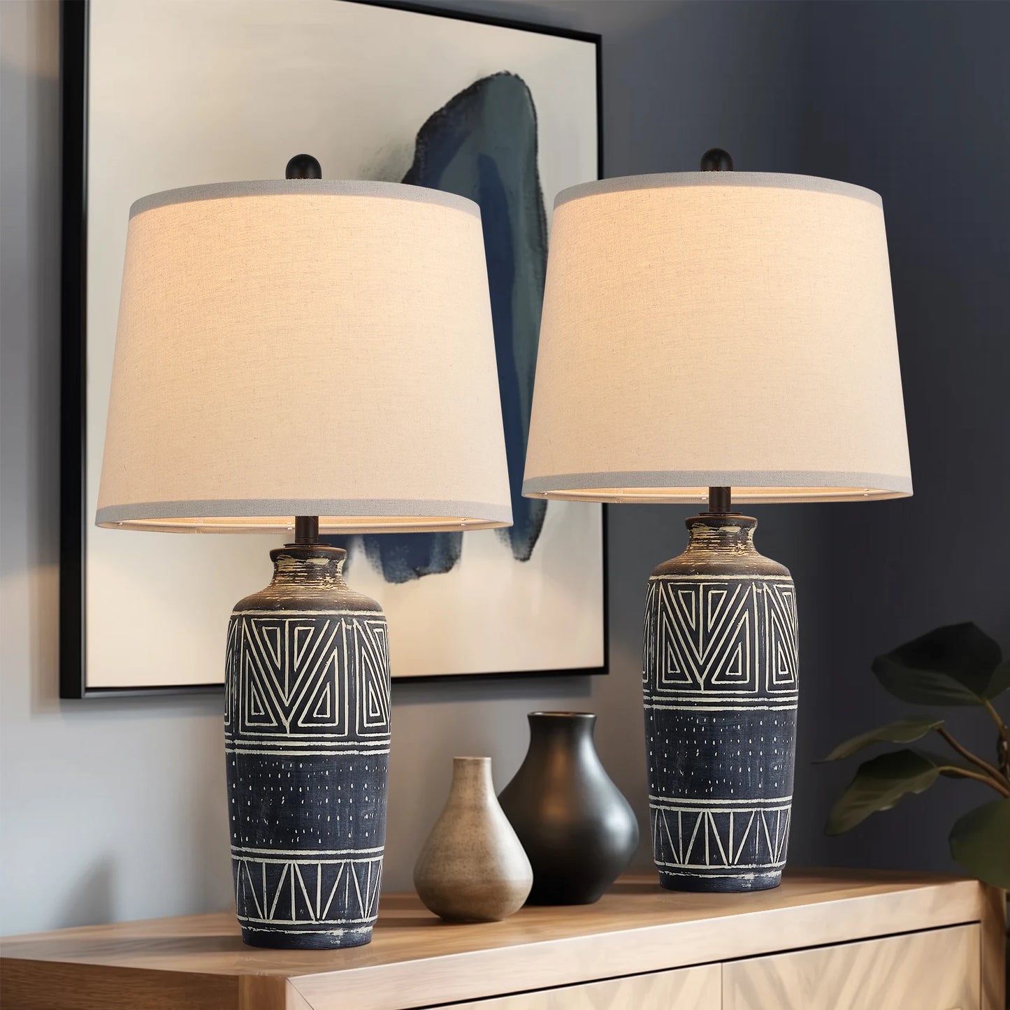 Lamp Set *2Pcs - Boho Ceramic - Southwest Rustic - Livingroom Collection