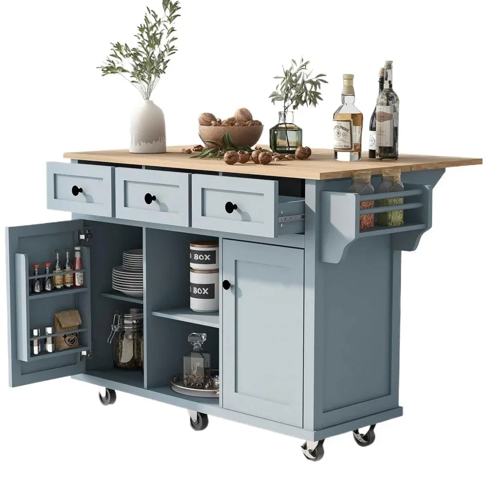Kitchen Island on Wheels - Drop Leaf Table - Locking Casters