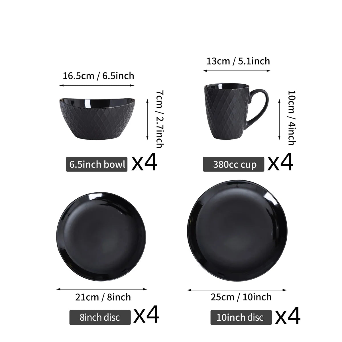 Dinnerware Set *16Pcs - Ceramic - Service for 4 - Diningroom Collection