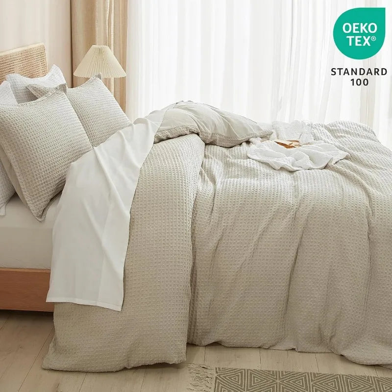 Duvet Cover set *3Pcs - Boho 3D Waffle Weave - King, Queen - Bedroom Collection