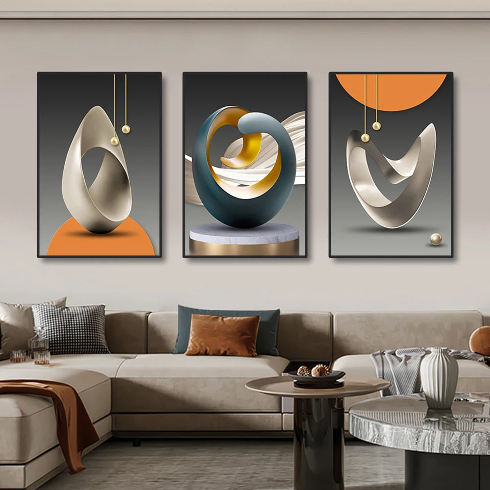 Canvas Prints - 3pc Mural - Geometric Shapes - Livingroom Collection