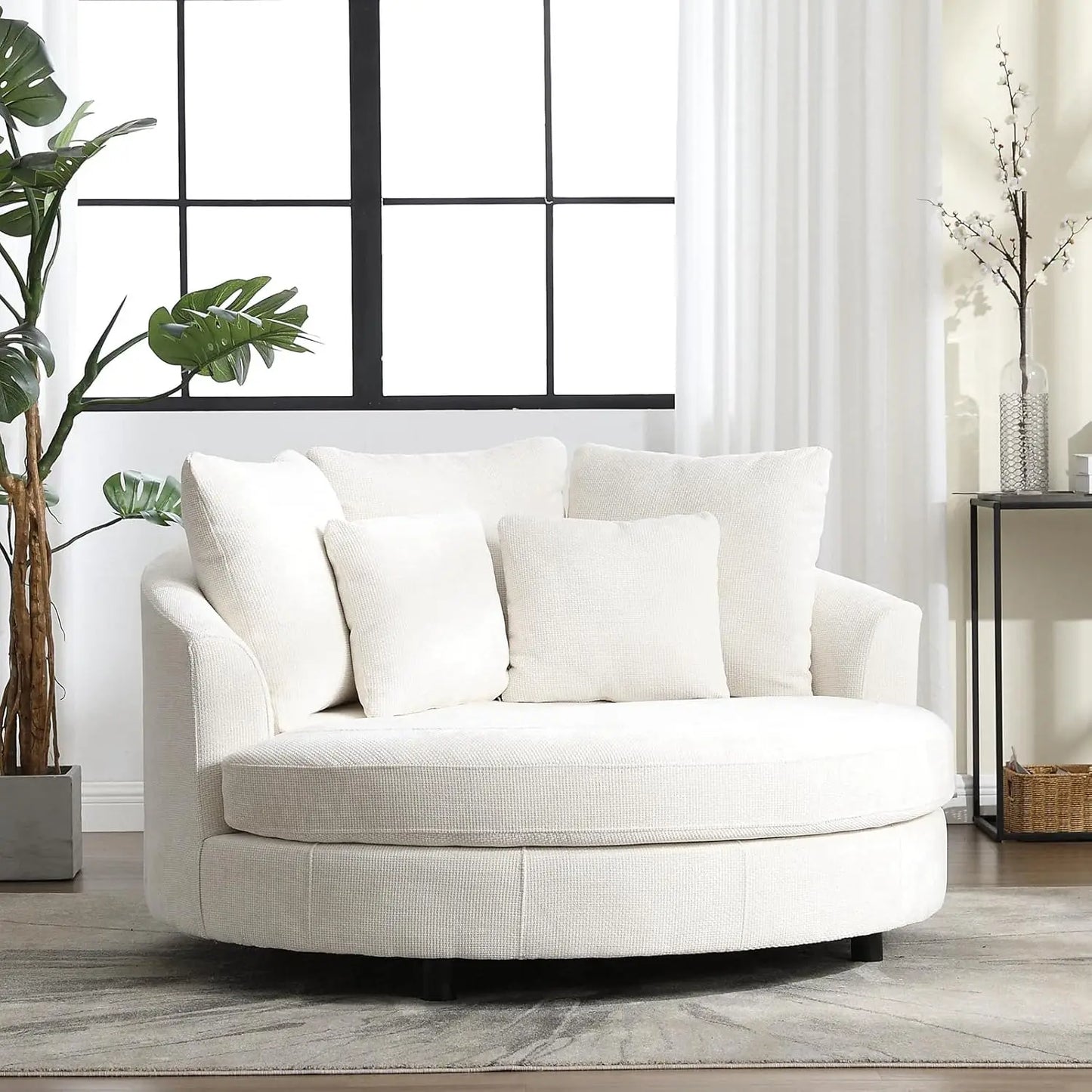Accent Barrel Chair - Oversized Round Sofa Chair - Throw Pillows - Livingroom Collection
