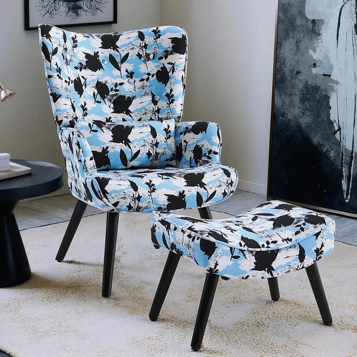 Accent Leisure Chair & Ottoman - Lumbar Pillow - Wingback - Livingroom Collection