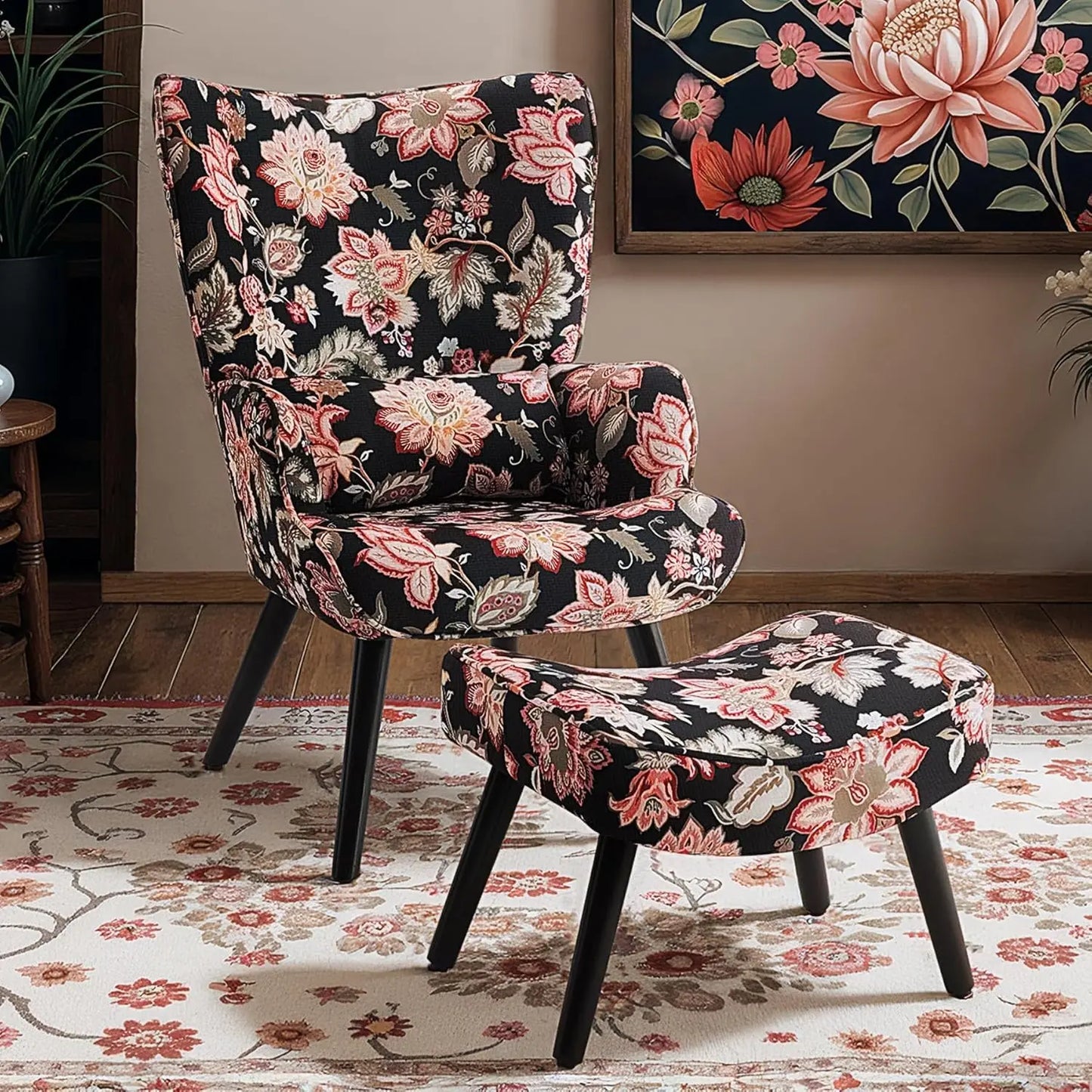 Accent Leisure Chair & Ottoman - Lumbar Pillow - Wingback - Livingroom Collection