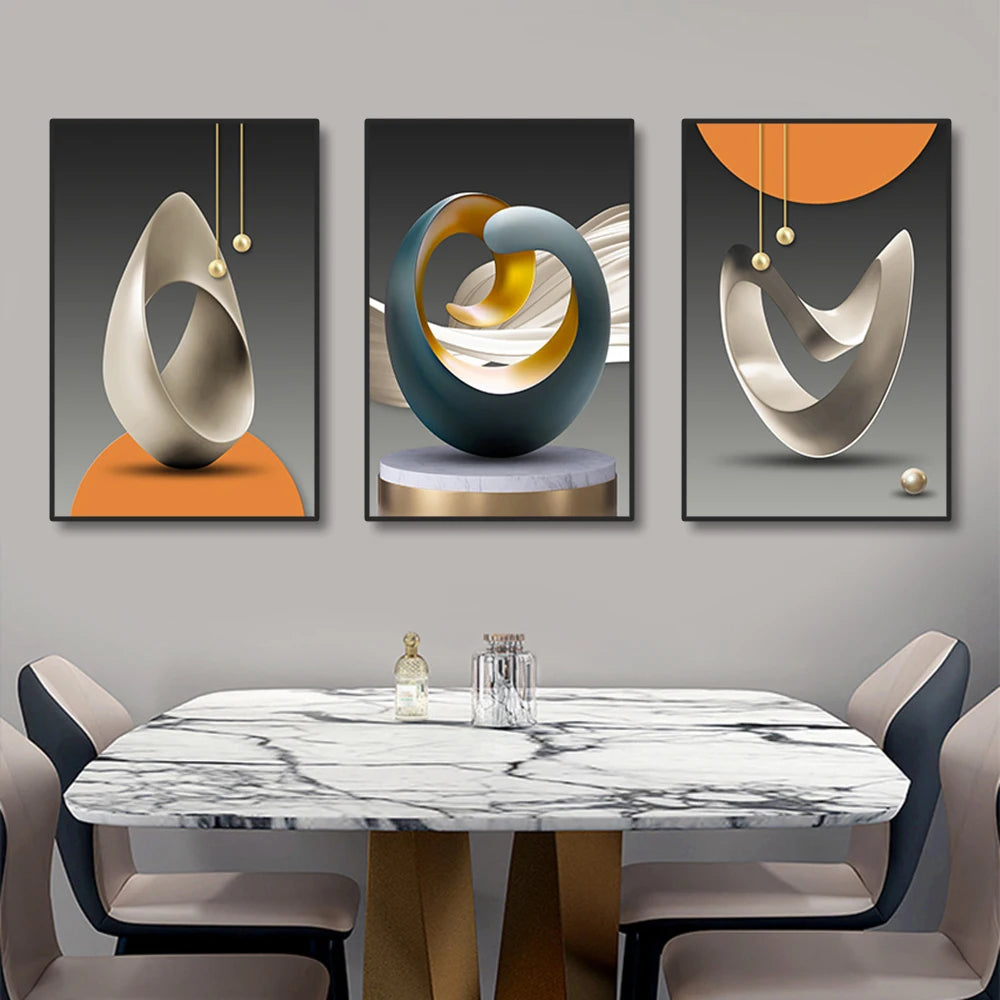 Canvas Prints - 3pc Mural - Geometric Shapes - Livingroom Collection