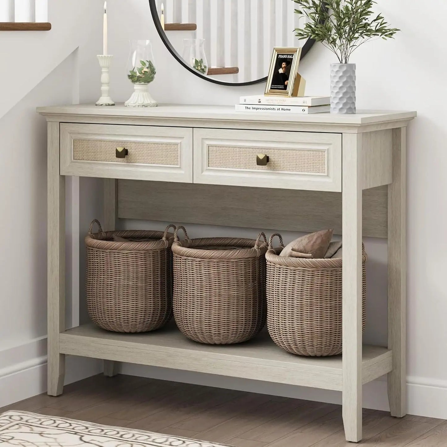 Wood Console Table - Rattan Drawers - Boho - Entryway Collection