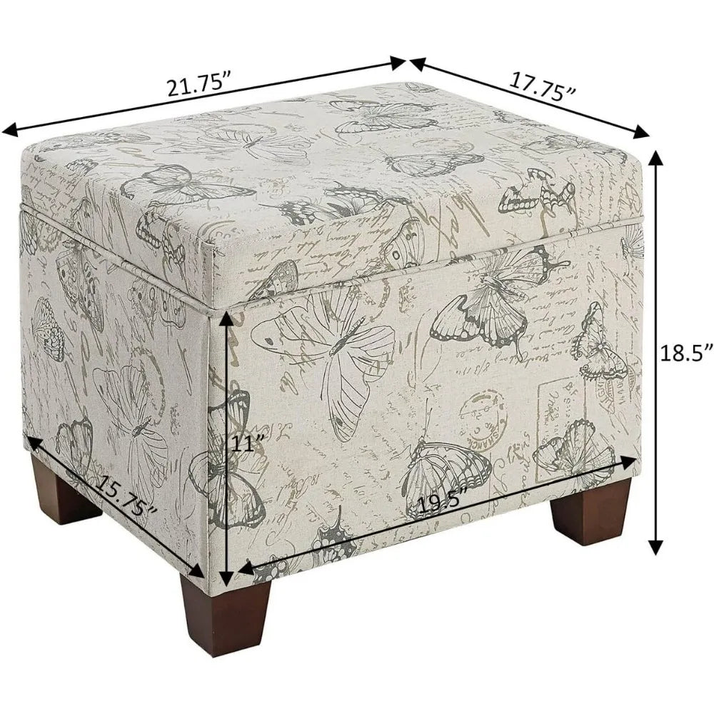 Ottoman Madison - Storage - Cream & Grey - Butterfly Pattern - Home Office Collection