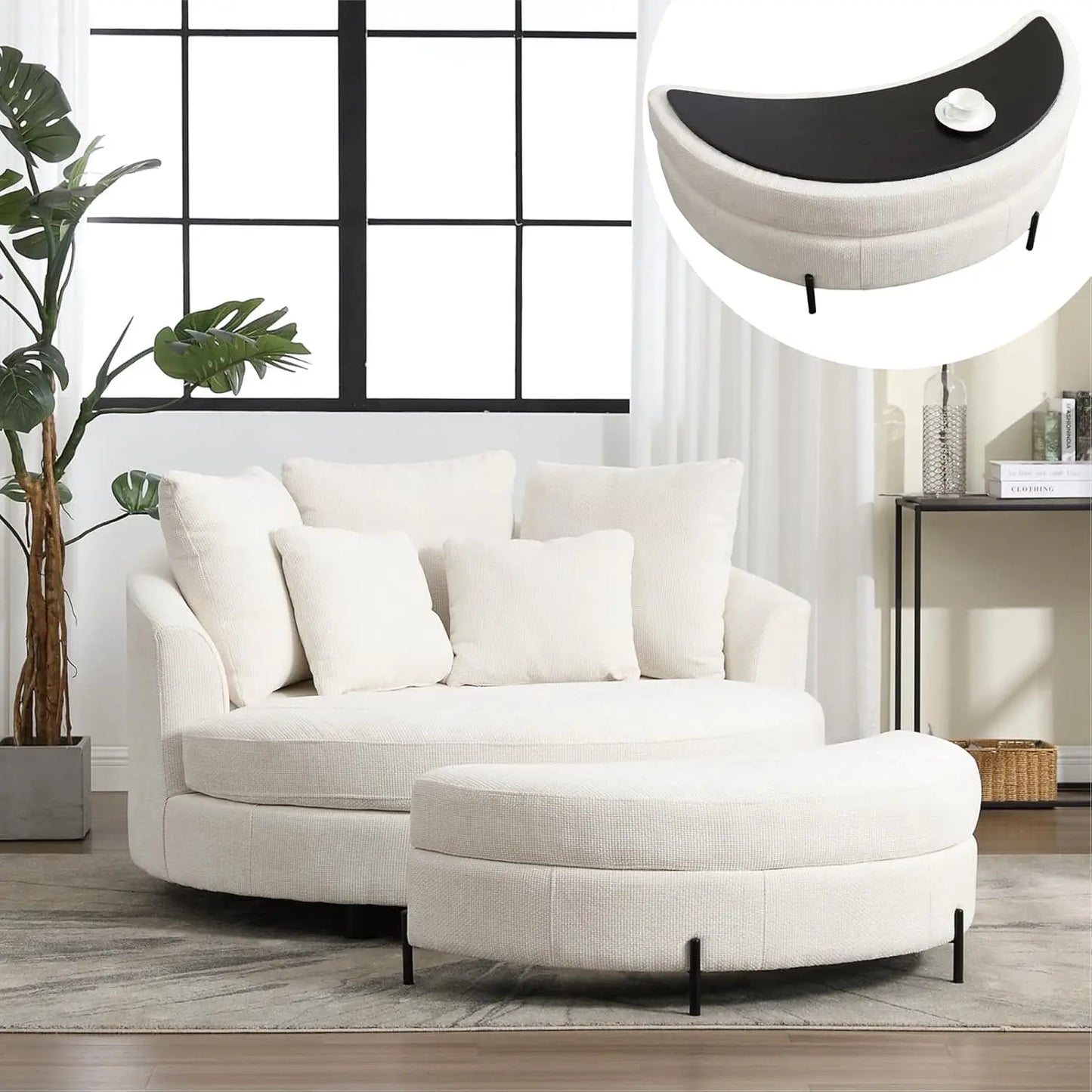 Accent Barrel Chair - Oversized Round Sofa Chair - Throw Pillows - Livingroom Collection