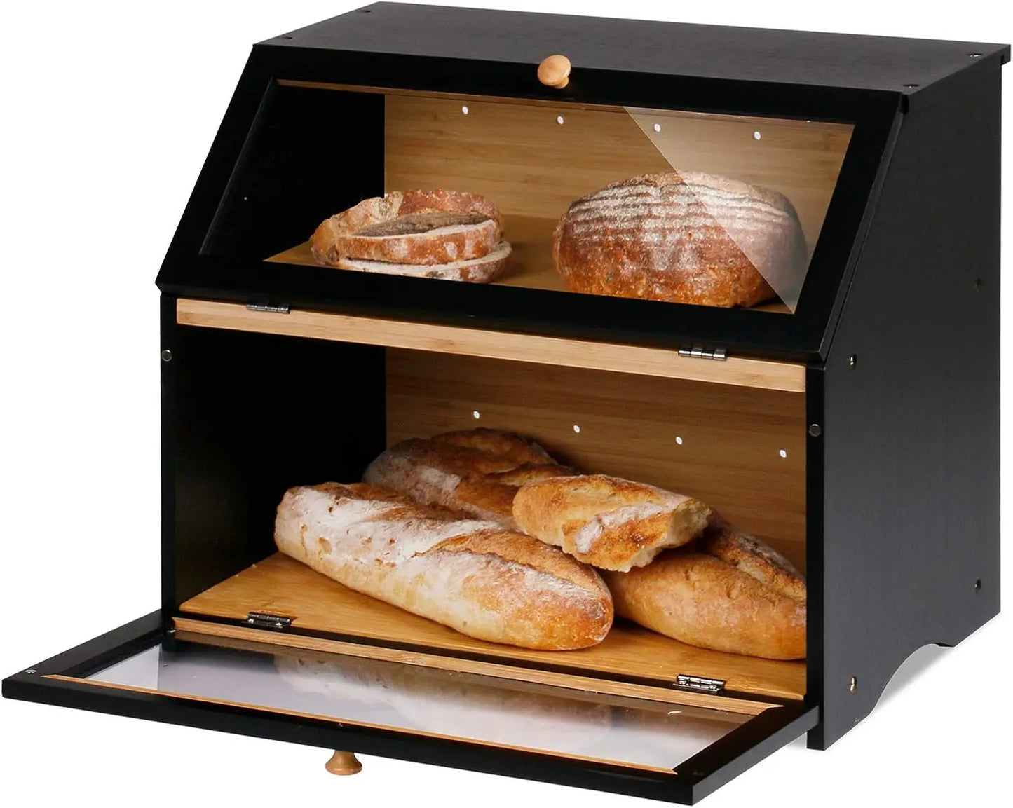 Bread Box - 2 Tiers - Bamboo - Kitchen Collection