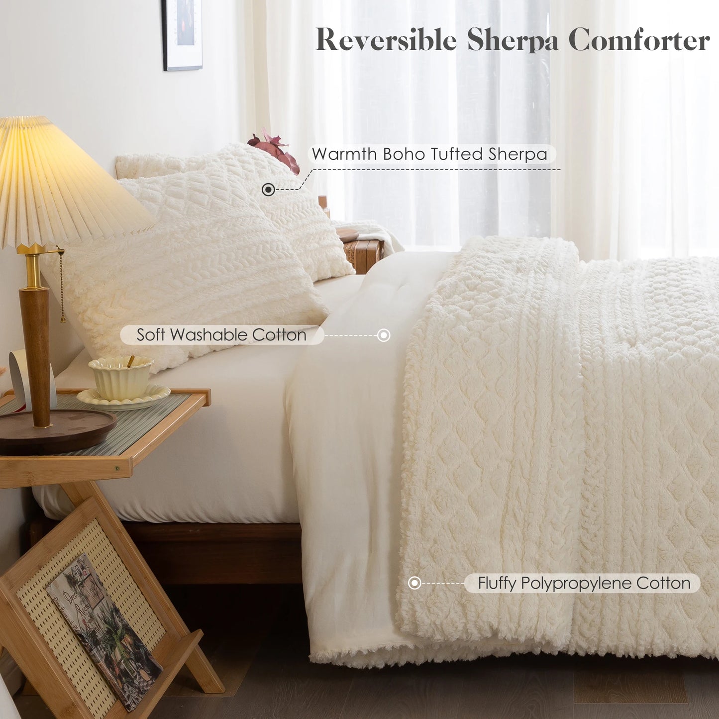 Comforter Set *3Pcs - Down Comforter - Sherpa Boho Tufted - Bedroom Collection