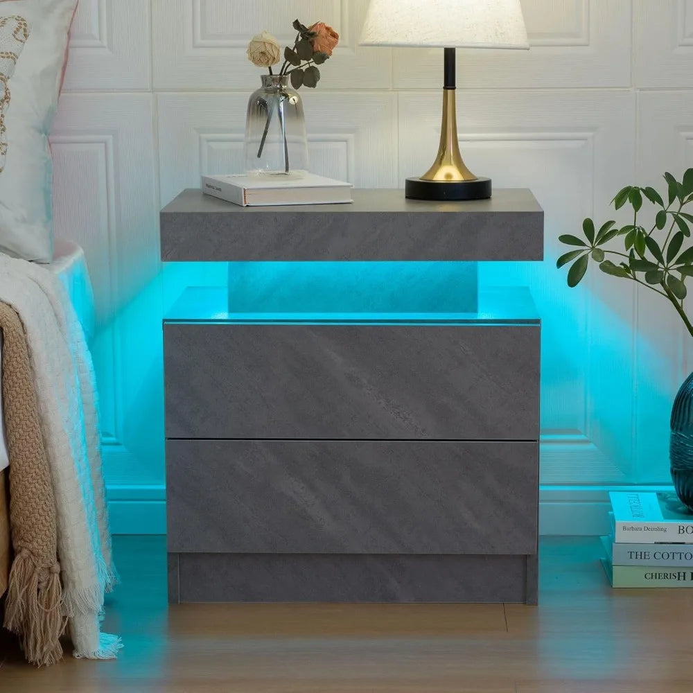 Nightstand Set *2Pcs - End Tables - LED Lights - 2 Drawers