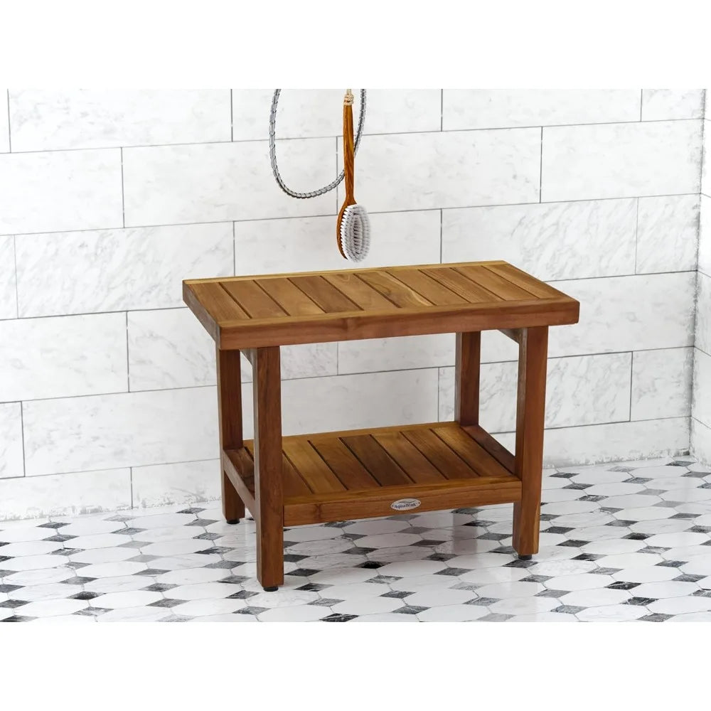 The Original 24" Spa Teak Shower Bench with Shelf - Bathroom Collection