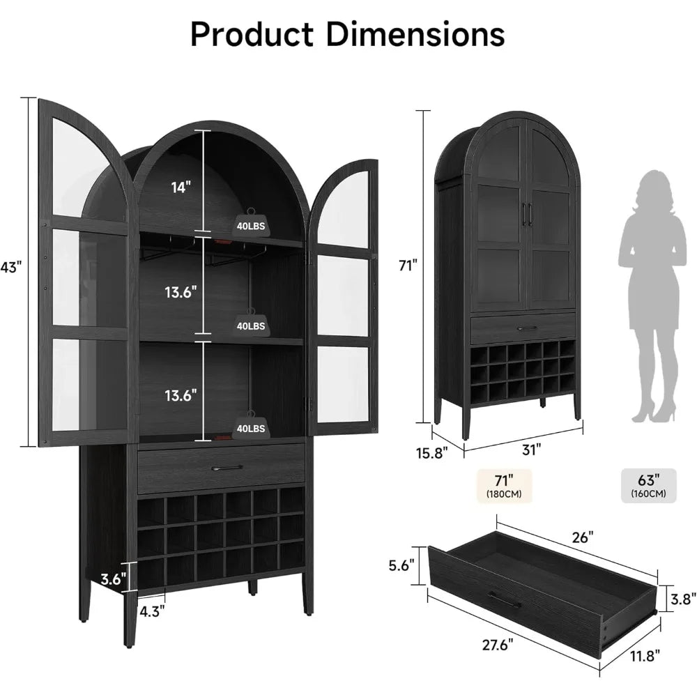 Liquor Bar Cabinet - Wine Bar - Whiskey Station - 71" - Diningroom Collection