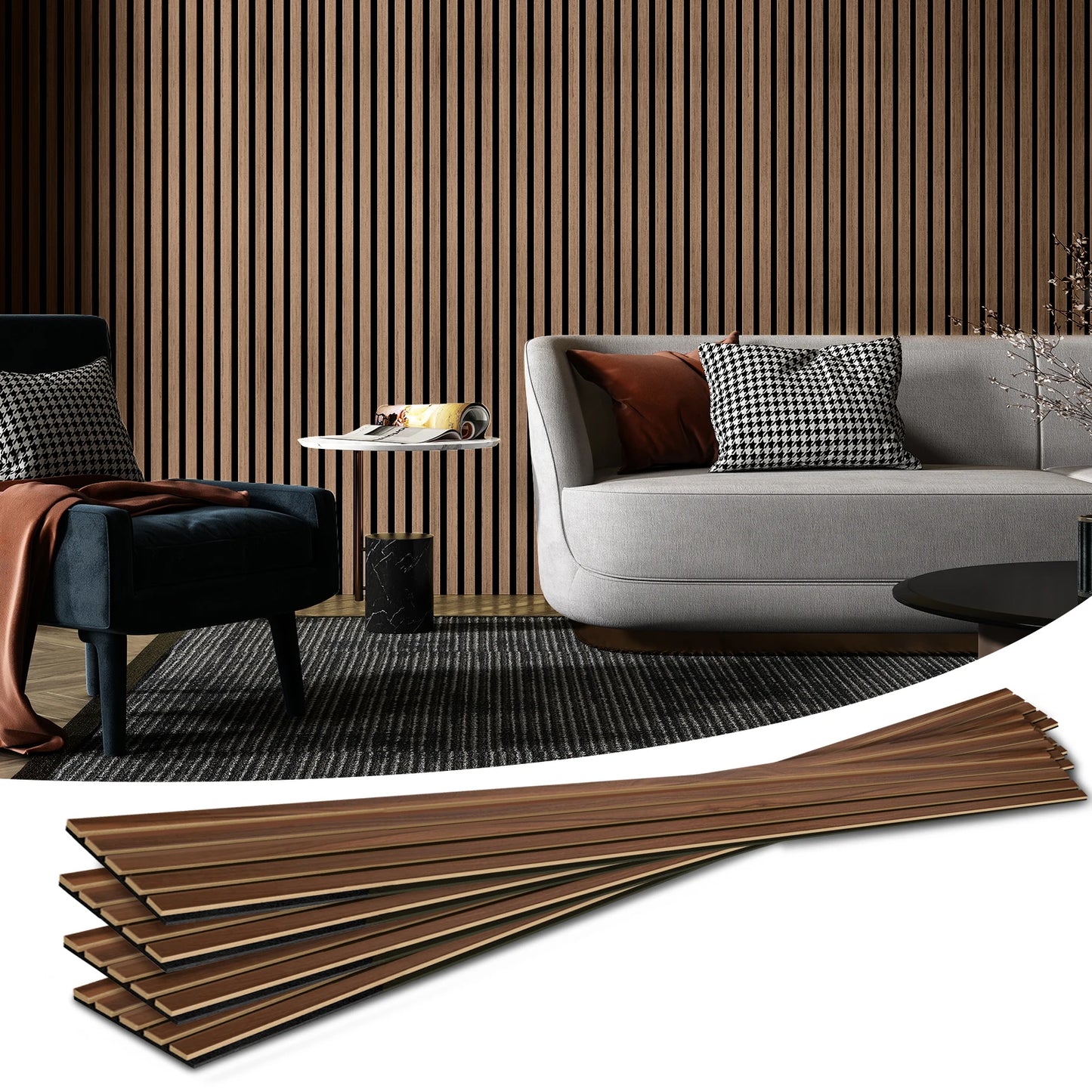 Wood Panel Sets *4Pcs - 94"x8" - Noise Reduction - Acoustic 3D Textured - Home Office Collection