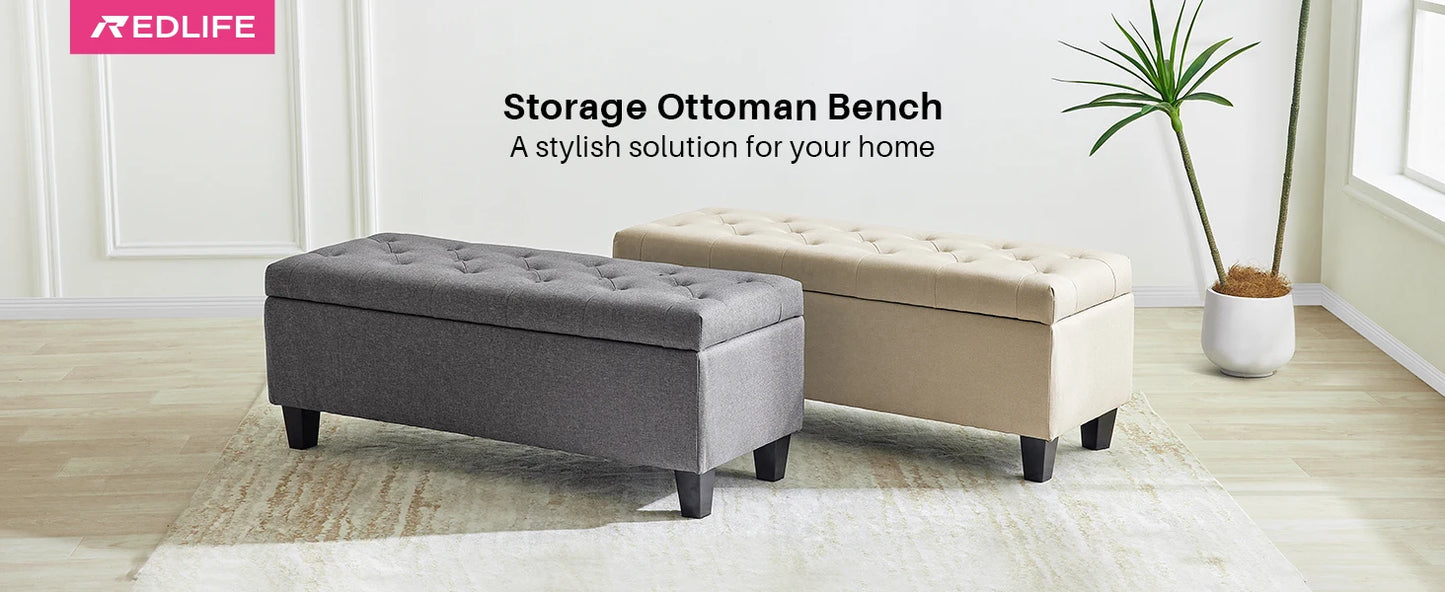 Redlife Ottoman Storage Bench 42" - Footrest - Entryway Collection - Gray & Beige