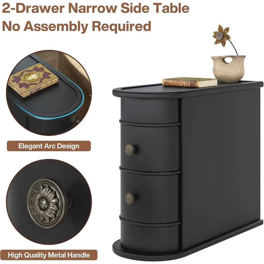 Table - Solid Wood - 2 Drawers - Narrow Slim Sillohuette