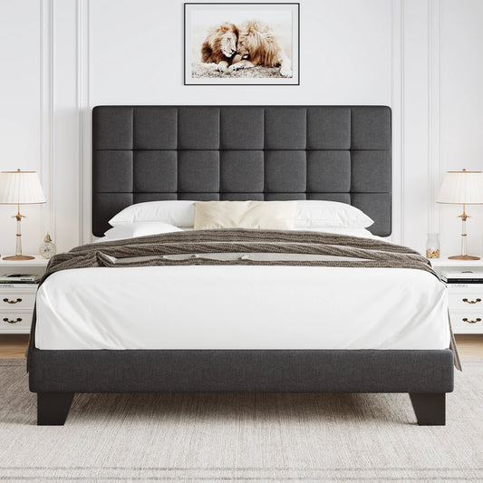 Bed Frame Full Size - Upholstered Adjustable Headboard - Hoomic Brand Allewie