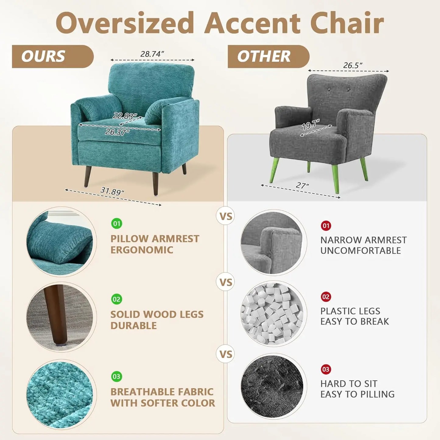 Accent Chair - Oversized Armchair - Chenille Fabric - Bedroom Collection