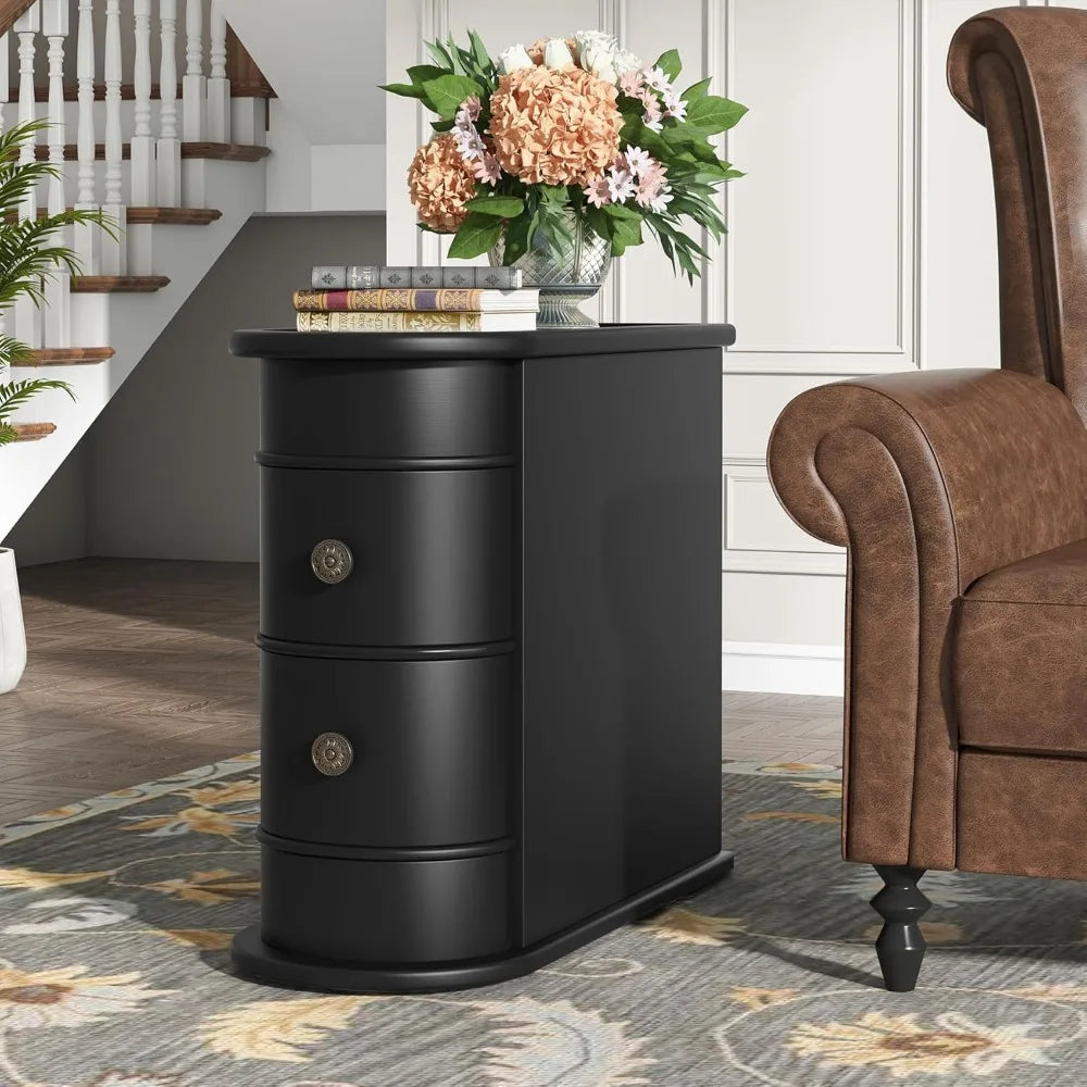 Table - Solid Wood - 2 Drawers - Narrow Slim Sillohuette