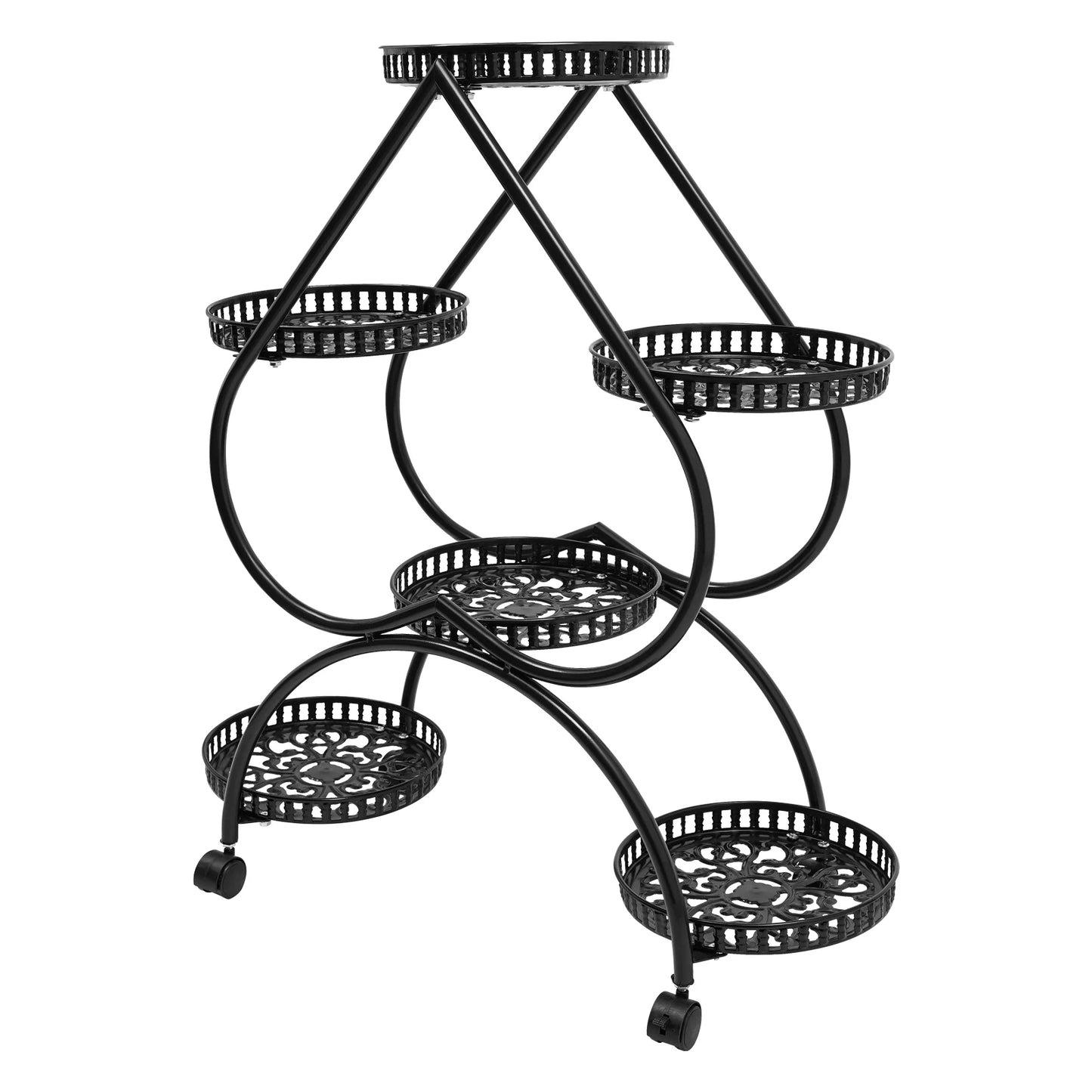 Plant Stand - Black Metal - Six Trays - 4 Tiers - Indoor/Outdoor - Patio & Garden
