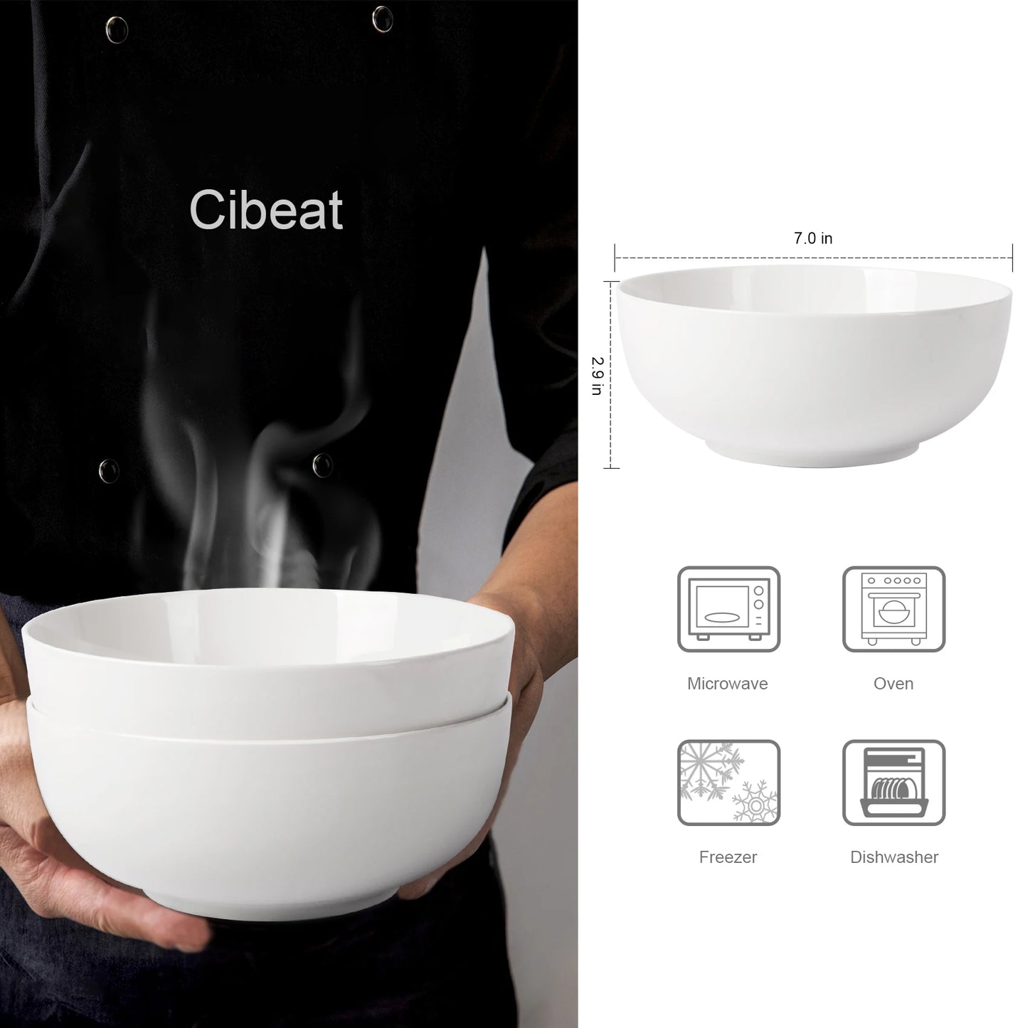 Bowl Set *3Pcs - Premium Ceramics - 60 Oz White Serving Bowls - Kitchen Collection