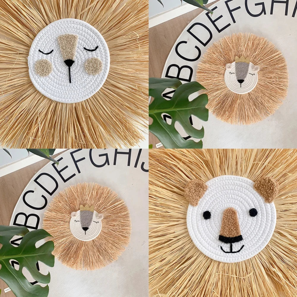 Lion Cartoon Straw Wall Hanging - Tapestry - Children's Room Collection