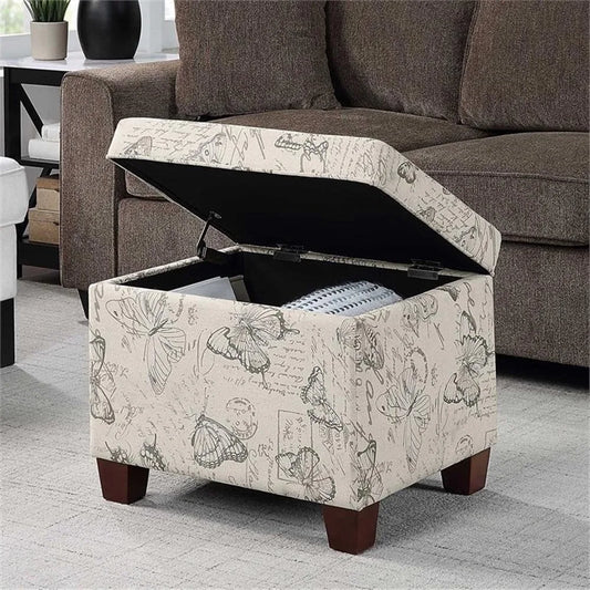 Ottoman Madison - Storage - Cream & Grey - Butterfly Pattern - Home Office Collection