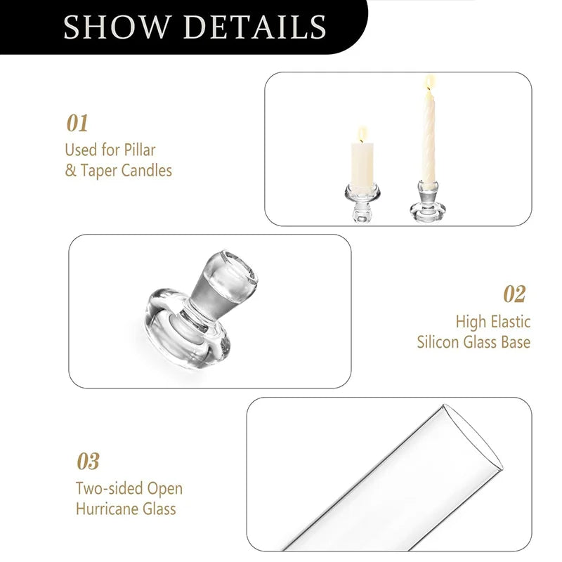Glass Hurricane Candlestick Holders - *2Pcs - 11.8"
