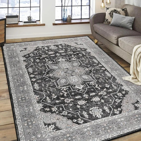 Rugs - Vintage Area Rugs - 5x8' - Floral Medallion - Machine Wash - Bedroom Collection