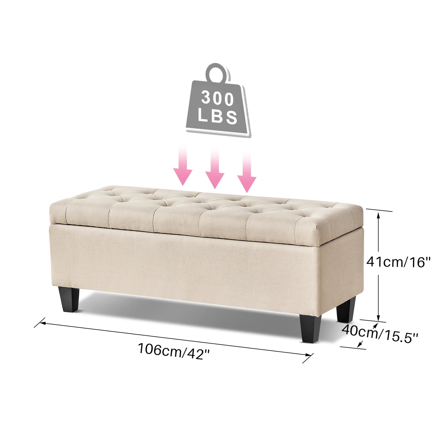 Redlife Ottoman Storage Bench 42" - Footrest - Entryway Collection - Gray & Beige