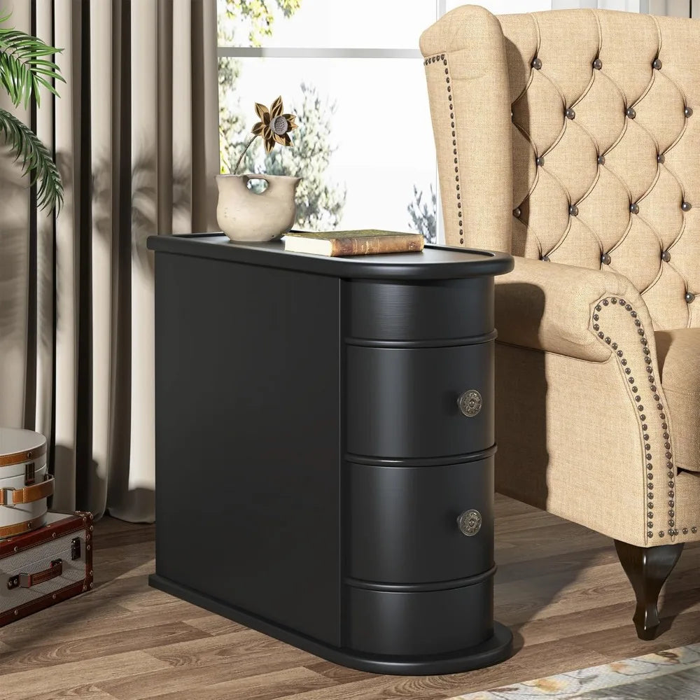 Table - Solid Wood - 2 Drawers - Narrow Slim Sillohuette