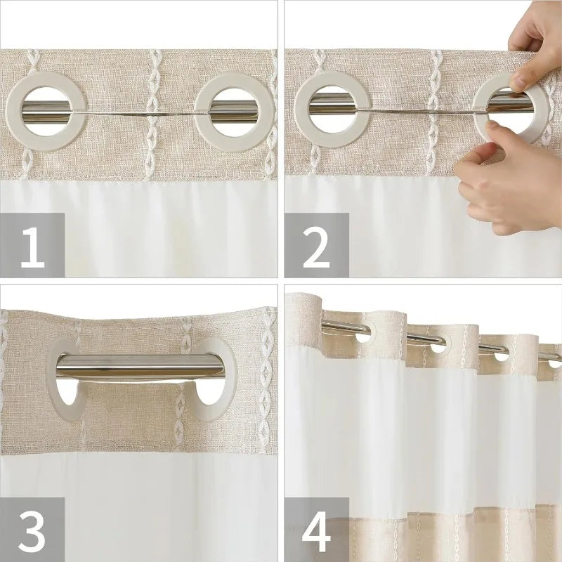 Shower Curtain - No Hooks - Snap In Liner - Boho Tassel - Bathroom Collection