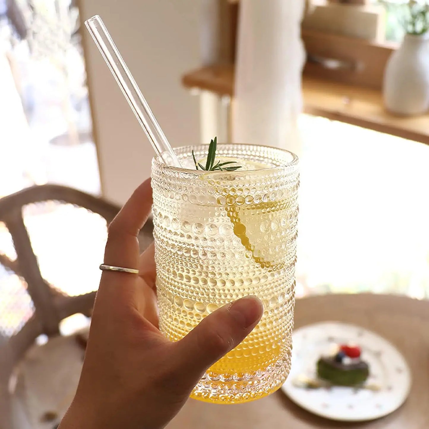 Hobnail Glass Tumbler Set *6Pcs - 13 ozs - Embossed - Diningroom Collection