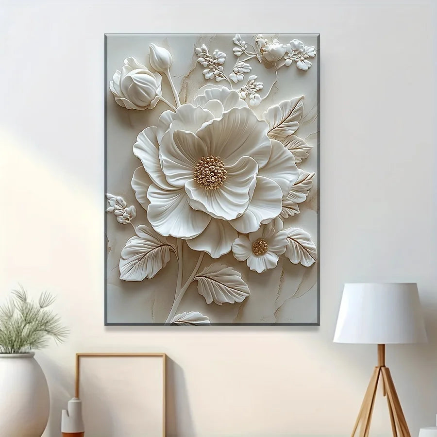Wall Art - 12"x16" - White Flower Pattern - Textured Canvas Print