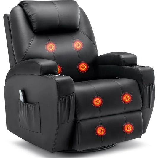 Recliner Rocker - 360° Swivel Massage & Heat - Faux Leather - Livingroom Collection