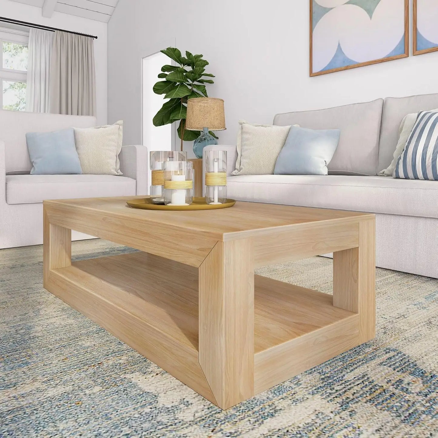 Coffee Table - Solid Wood - 48" Length - 2 Tiers - Livingroom Collection