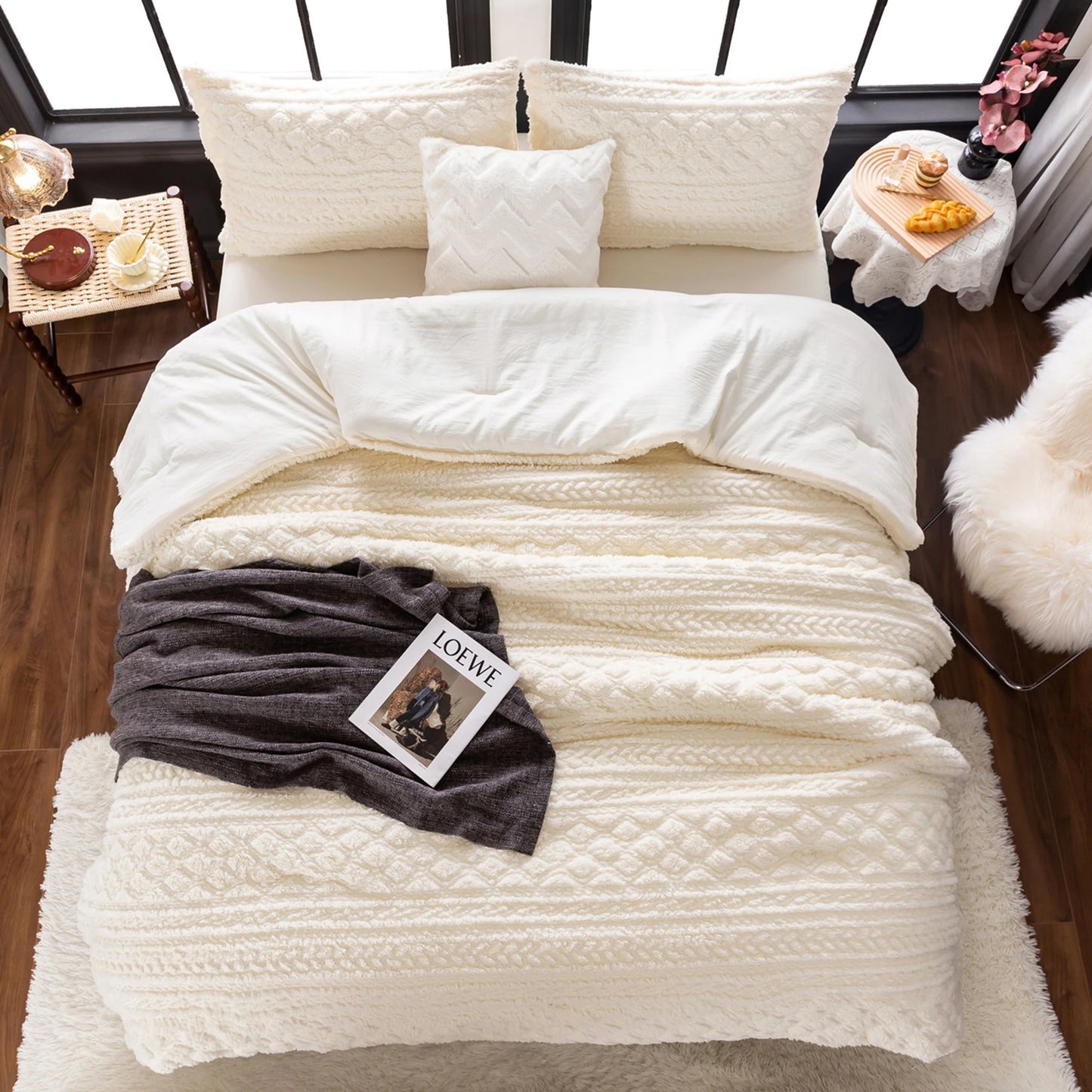 Comforter Set *3Pcs - Down Comforter - Sherpa Boho Tufted - Bedroom Collection